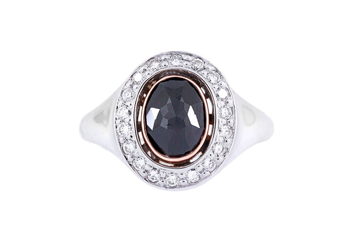 Black Diamond Halo Signet Ring