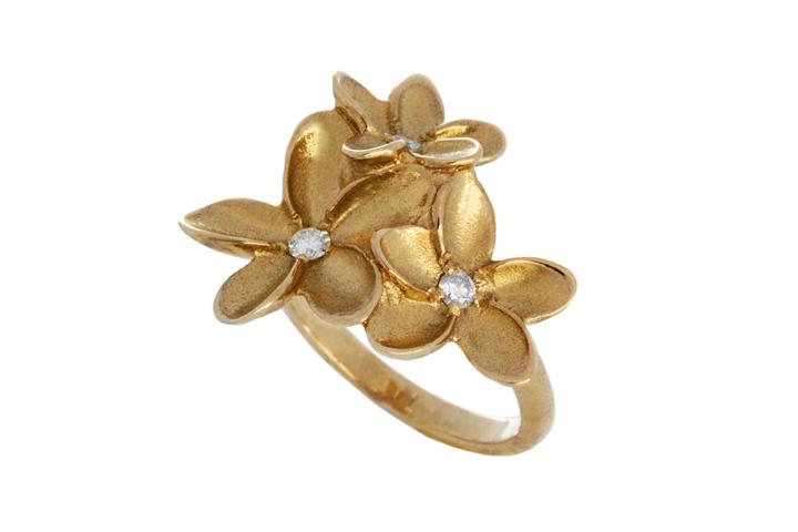 9ct Yellow Gold Diamond Frangipani Cluster Ring