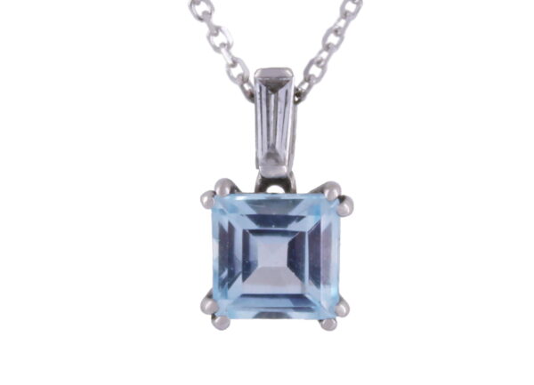 Blue Topaz & Diamond Pendant in 9ct White Gold