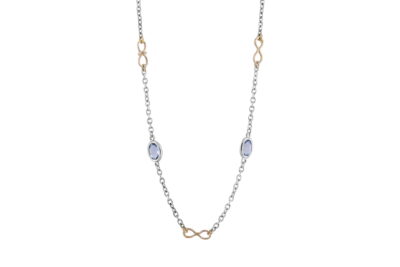 Blue Topaz Infinity Necklace in 9ct Yellow Gold & Silver