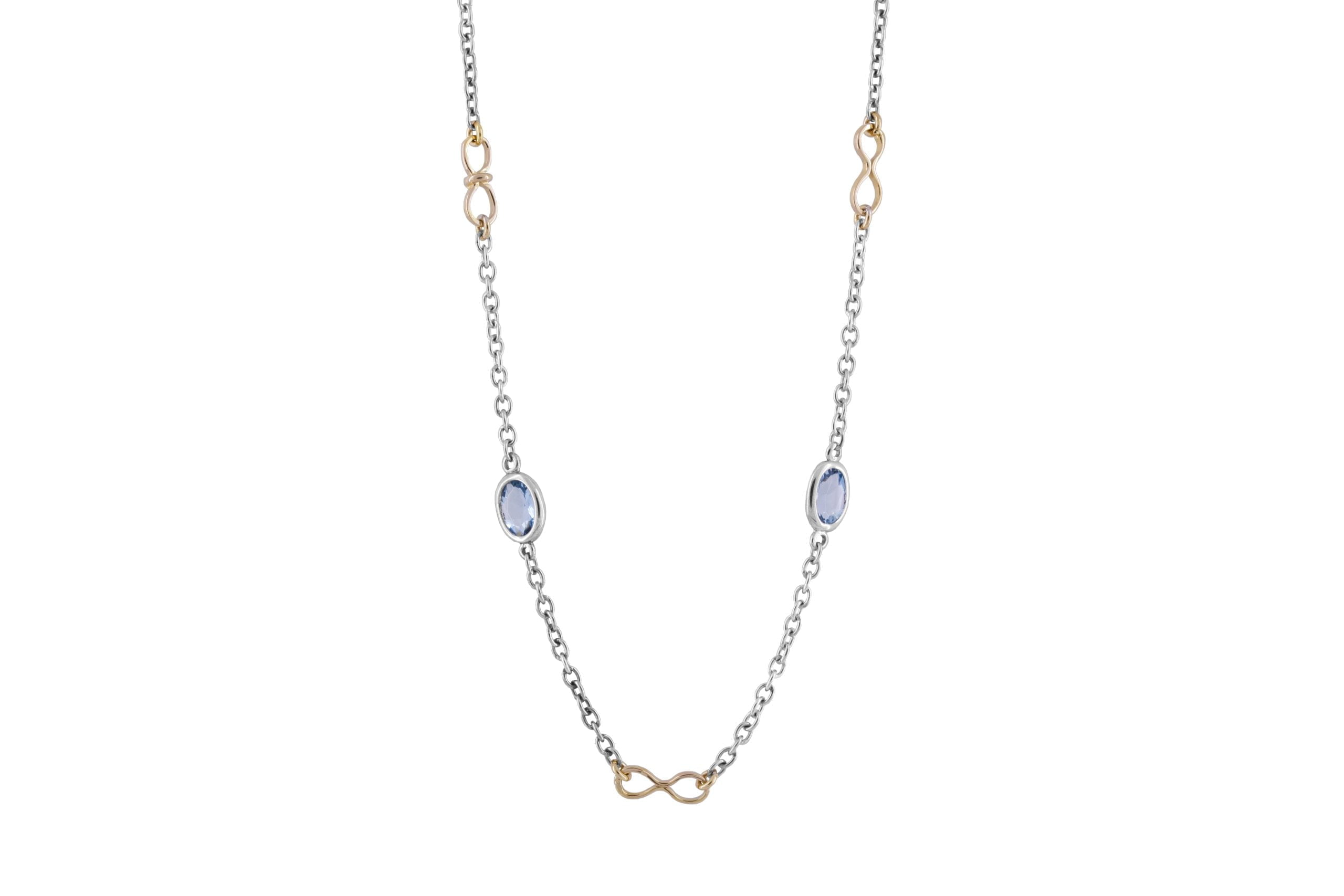 Blue Topaz Infinity Necklace in 9ct Yellow Gold & Silver