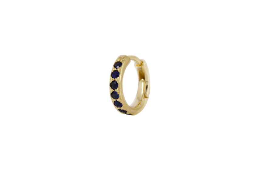 Blue Sapphire Yellow Gold mini Hoop