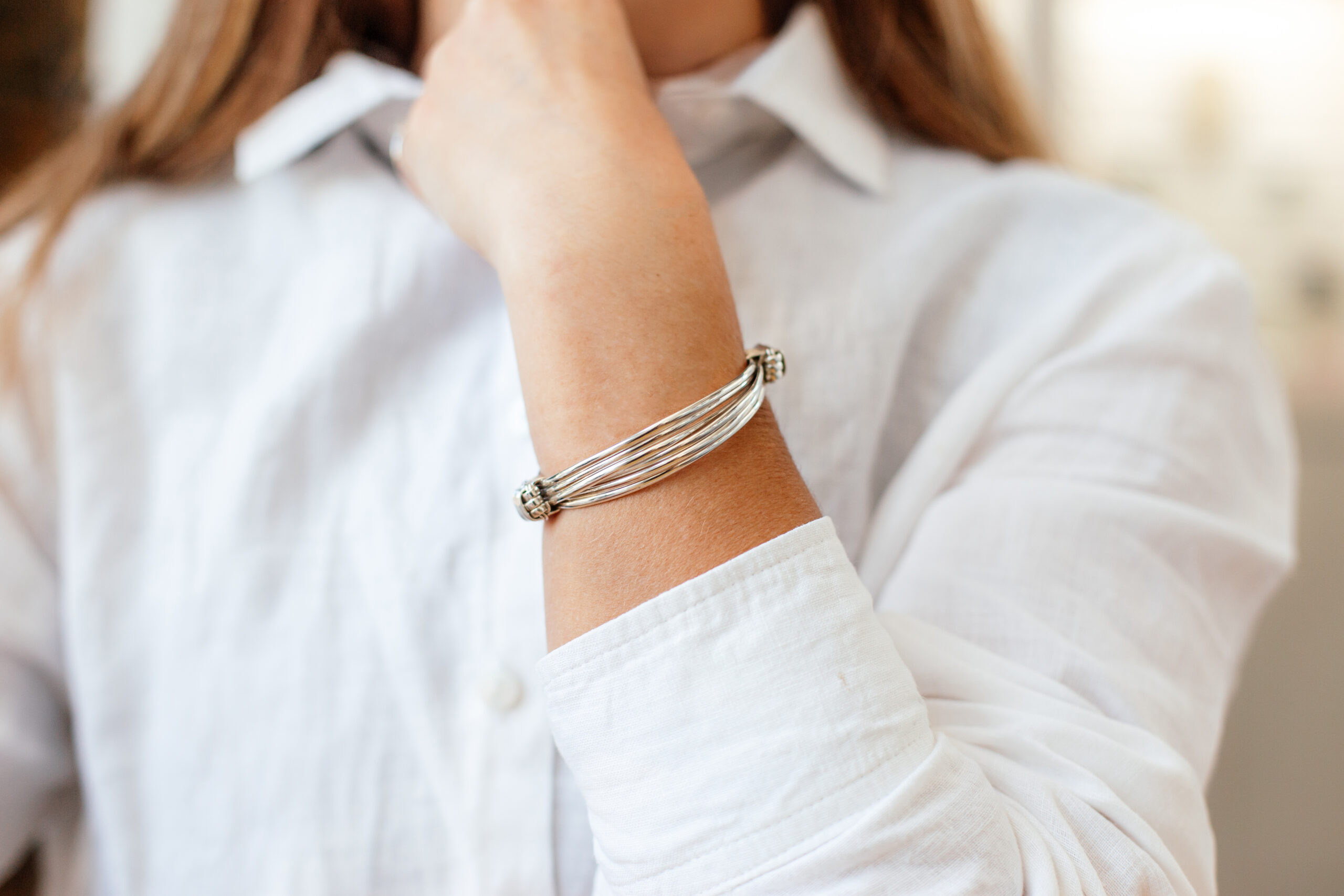Silver and 9ct Sliding Knot Bangle - Large - freeRange Jewels