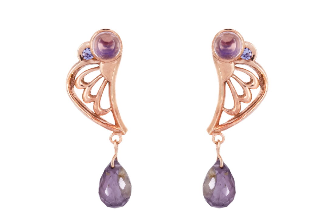 Moonstone & Sapphire Angel Wing Earrings