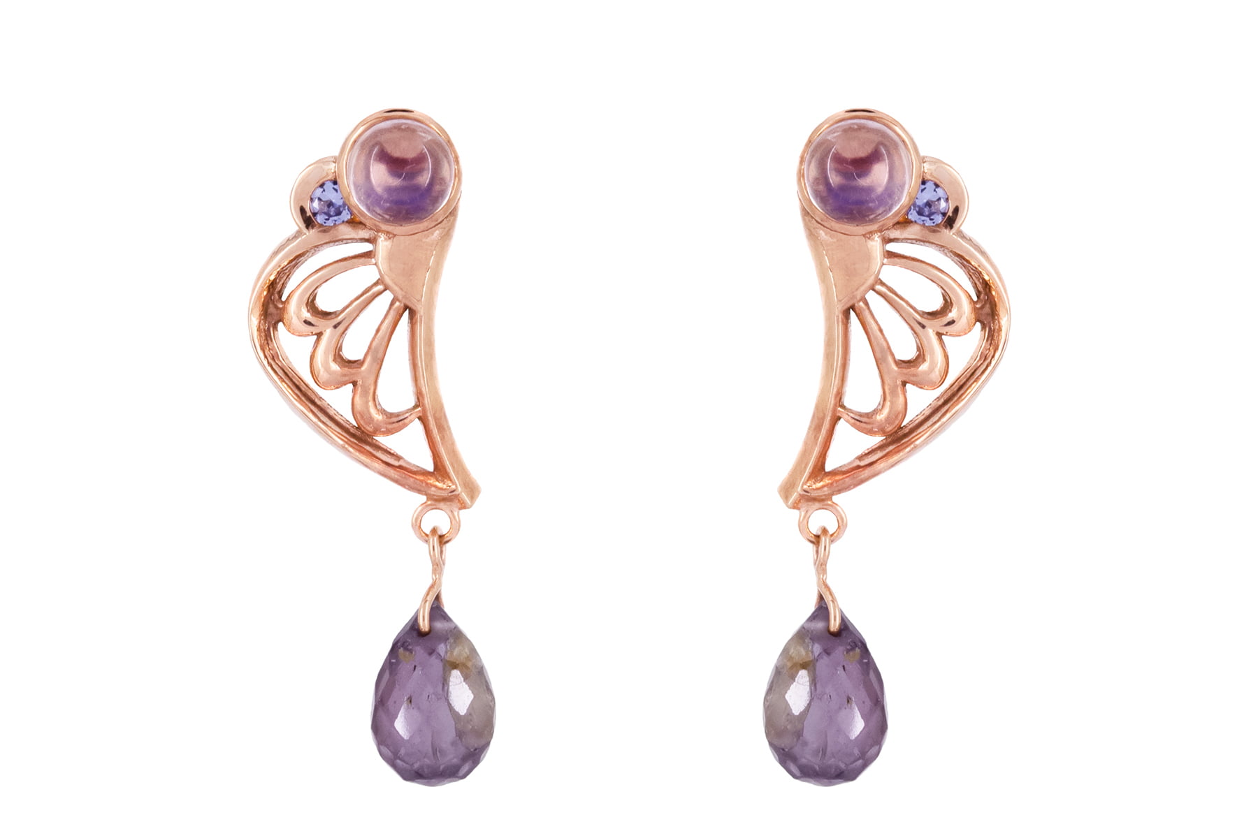 Moonstone & Sapphire Angel Wing Earrings