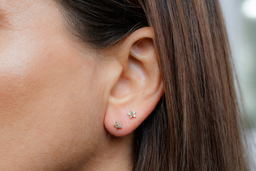 Champagne Diamond Flower Stud Earrings