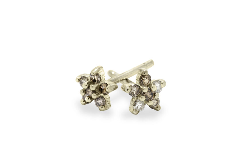 Champagne Diamond Flower Stud Earrings - Image 2
