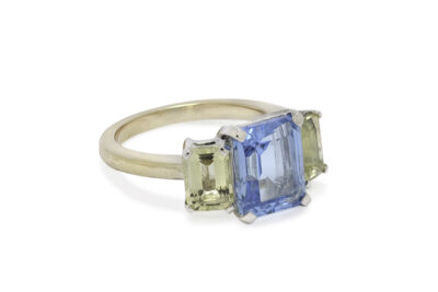 Blue topaz and lemon quartz ring in 9ct gold and silver