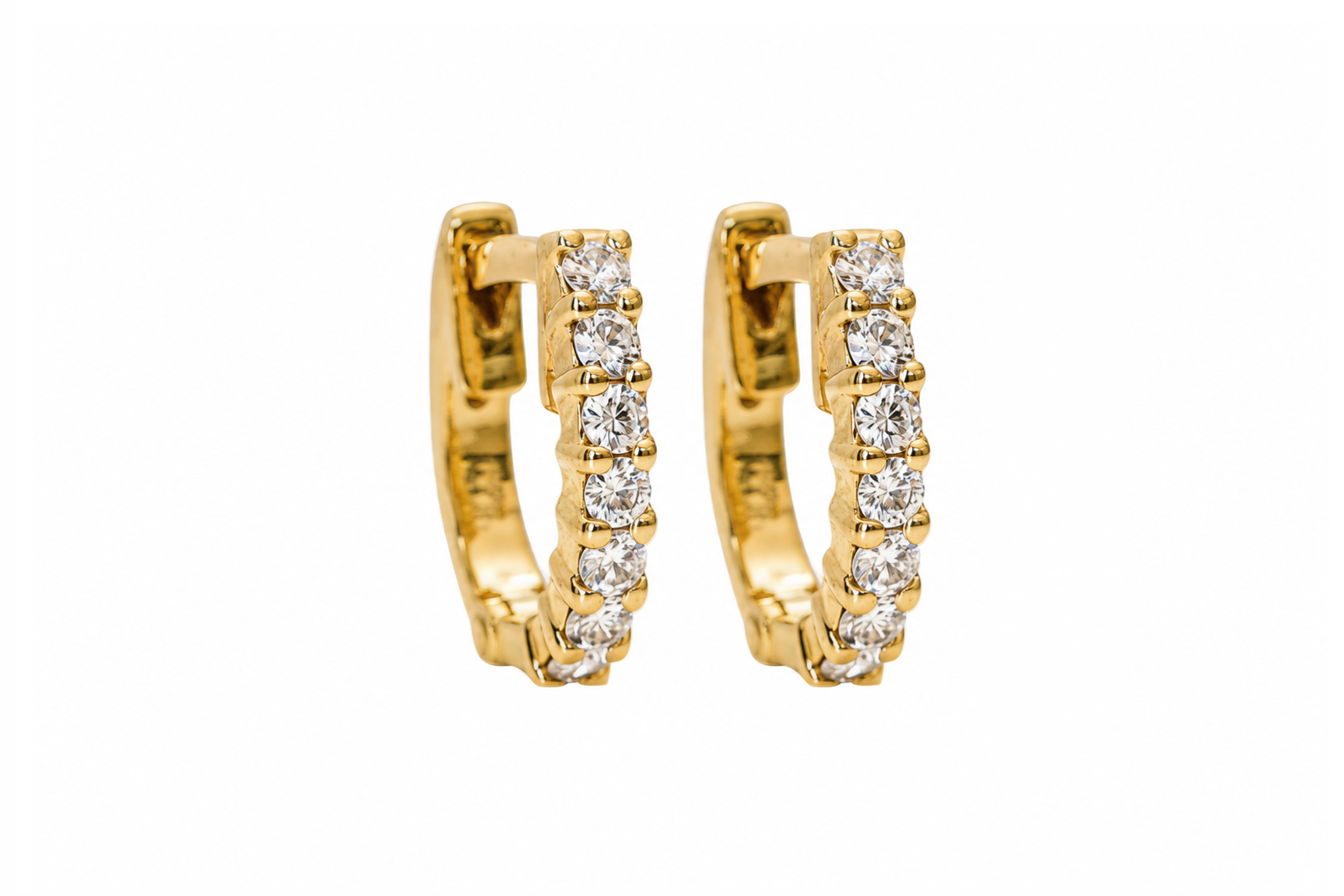 Yellow Gold Diamond Large U - Huggies - Image 3